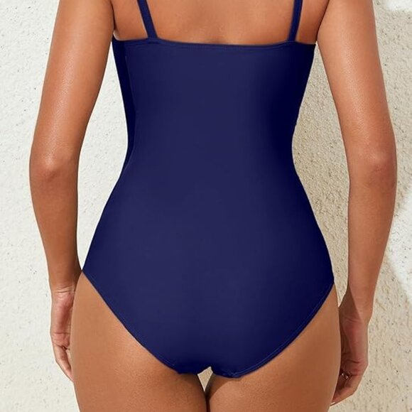 Aleumdr Women's One Piece Swimsuit Ruched Tummy Control Blue Size Medium - Picture 2 of 6